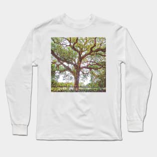 New Orleans French Quarter Nola Green Mosaic Iconic Oak Tree in Colorful Botanical Nature in Southern Louisiana Long Sleeve T-Shirt
